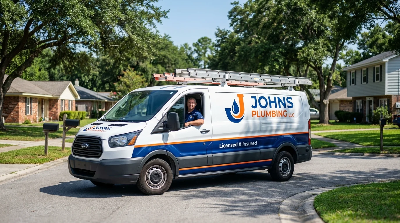 Johns Plumbing LLC service van in Rockland, ME