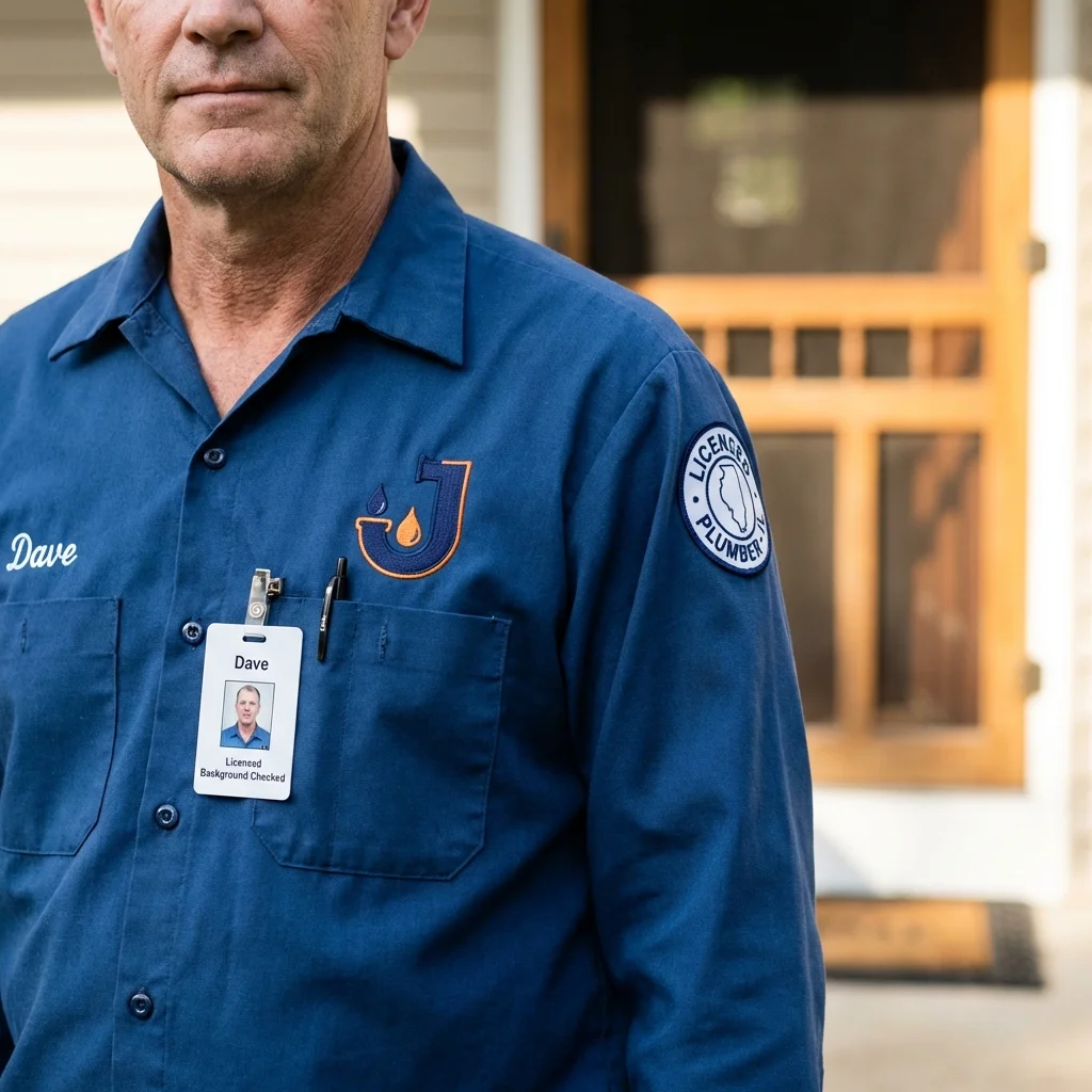 Licensed plumber showing ID badge in Rockland, ME