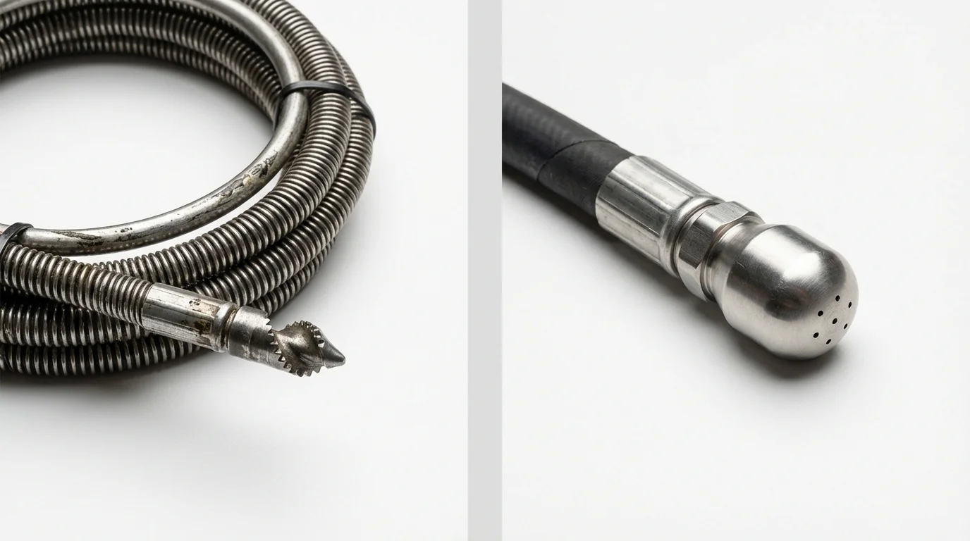 Drain snake cable and hydro jetting nozzle used for drain cleaning in Rockland, ME