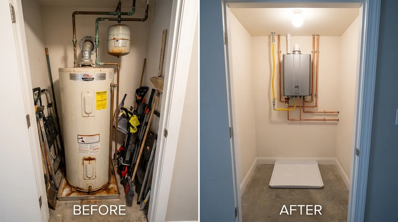 Tank water heater versus wall-mounted tankless unit comparison for Rockland, ME homeowners
